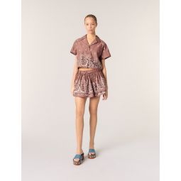 Patterned rhinestone cropped shirt