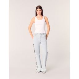 Wide-leg rhinestone cutaway jeans