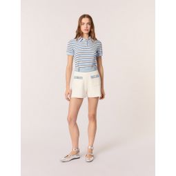 Knitted shorts with denim trim