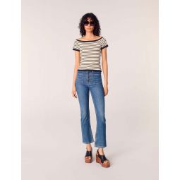 Rib knit short sleeve boat neck top