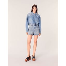 Denim shorts with embroidered beads