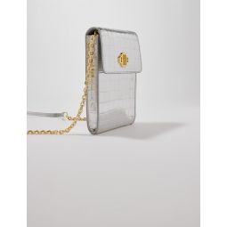 Metallic embossed leather clutch