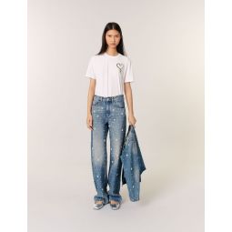 Wide-leg embroidered jeans