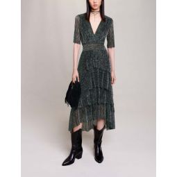 Metallic fiber dress with ruffles