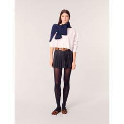 Layered-effect pleated denim shorts