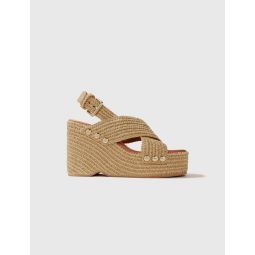 Wedge sandals with raffia effect