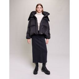 Short satiny quilted puffer jacket