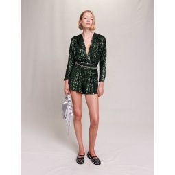 Sequinned wide-leg playsuit