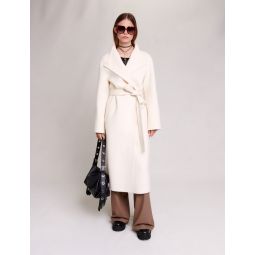 Mid-length coat with tie fastening