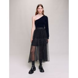 Glittery spotted long tulle skirt