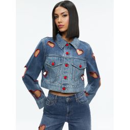 JEFF HEART EMBROIDERED CROPPED DENIM JACKET