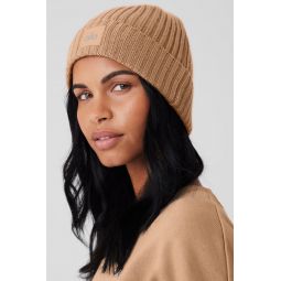 Cashmere Blend Rib Beanie - Toasted Almond