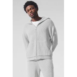 Domain Rib Knit Full Zip Sweater - Athletic Heather Grey