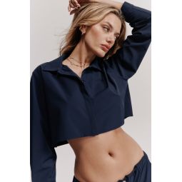 Cropped Take Me Out Button Up - Navy