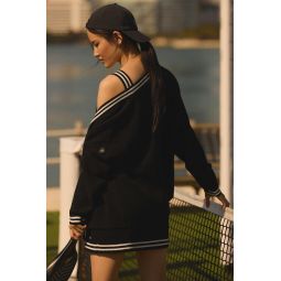 Tennis Club Sweater Knit Cardigan - Black/Ivory