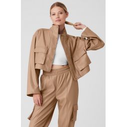 Faux Leather Power Hour Jacket - Toasted Almond