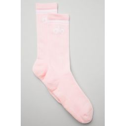 Womens Throwback Barre Sock - Powder Pink/White