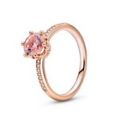 Pink Sparkling Crown Solitaire Ring - Pandora Rose