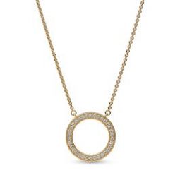 Pandora Signature Pave & Hearts Circle Pendant Necklace - Pandora Shine