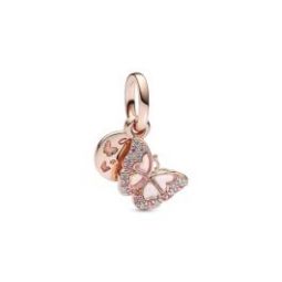 Pink Butterfly & Quote Double Dangle Charm - Pandora Rose
