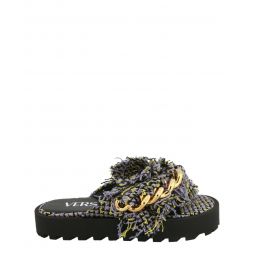 Versace Womens Tweed Chain Platform Sandals