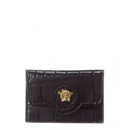 Versace La Medusa Croc-Embossed Leather Card Holder