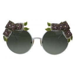Dolce & Gabbana Floral Embellished Metal Frame Round Sunglasses