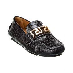 Versace Greca Croc-Embossed Leather Loafer