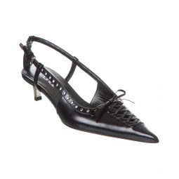 Versace Laced Pin-Point Leather Slingback Pump