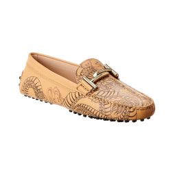 Tods Tattoo Dragon Printed Leather Loafer