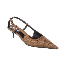 Versace Allover Canvas & Leather Slingback Pump