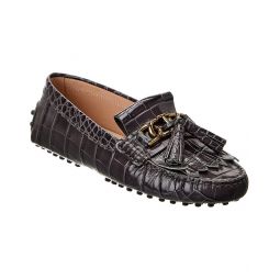 Tod'S Gommini Croc-Embossed Leather Loafer