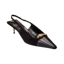 Gucci Tiger Head Leather & Suede Slingback Pump