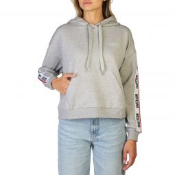 Moschino Solid Cotton Sweatshirt with Fixed Hood and Ribbed Hems