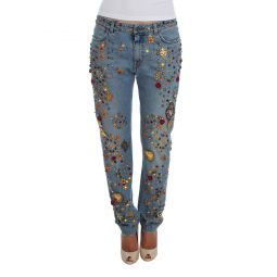 Dolce & Gabbana Heart Embellished Jeans with Crystal Roses