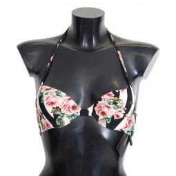 Dolce & Gabbana Striped Rose Print Bikini Top
