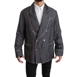 Dolce & Gabbana Navy Patterned Double Breasted Coat Jacket