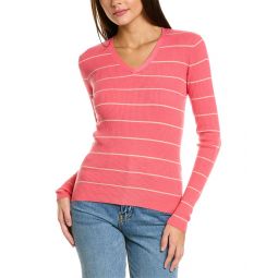 Forte Cashmere Rib Stripe V-Neck Silk & Cashmere-Blend Sweater