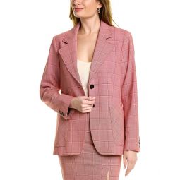 Pink Tartan Tailored Patch Pocket Wool-Blend Blazer