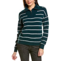 Amicale Cashmere Striped Quarter-Zip Cashmere Pullover