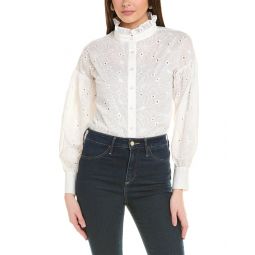 Gracia Floral Embroidered Hick-Neck Frill Shirt