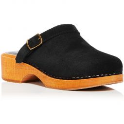 Womens Suede Buckle Clogs