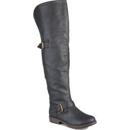 Womens Faux Leather Buckle Knee-High Boots