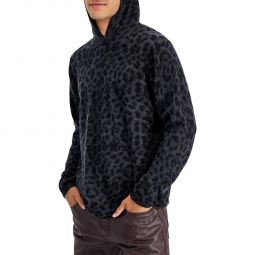 Mens Cashmere Blend Animal Print Hooded Sweater