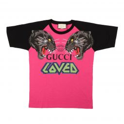 GUCCI Pink Tiger Logo Short Sleeve T-Shirt