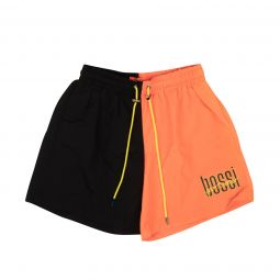 BOSSI Black And Orange Nylon Split Design Shorts
