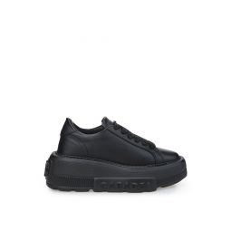 Casadei Elevate Your Style: Black Leather Maxi Platform Womens Sneakers