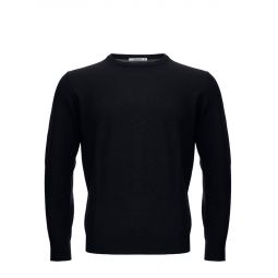 KANGRA Chic Black Wool Blend Round Neck Mens Sweater