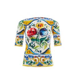 Dolce & Gabbana Elegant Maiolica Print Silk Womens Top