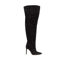 Paris Texas Crystal-Embellished Suede Thigh-High Womens Boots